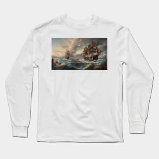 Naval Battle Between Pirate Sailing Ships, Caribbean Seascape #1 Long Sleeve T-Shirt